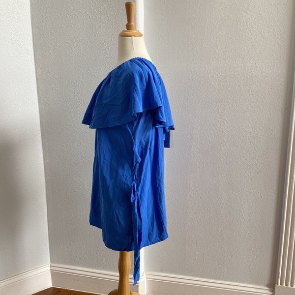 Blue One-Shoulder Ruffle Blouse - Picture 6 of 11